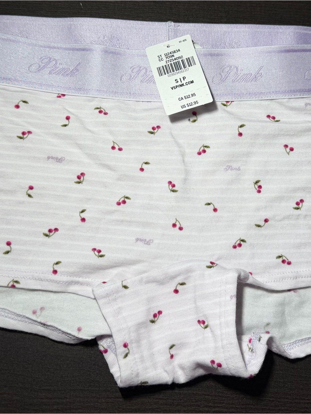 PINK Victoria's Secret Lilac Cotton Boyshorts with Cherry Print